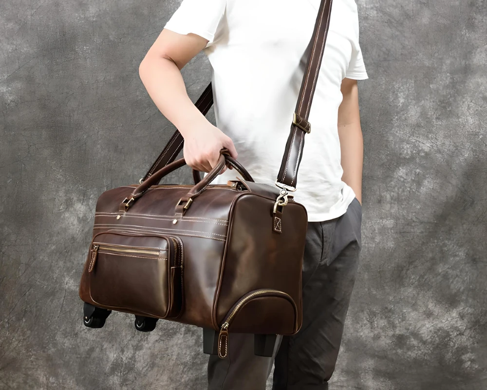 leather luggage trolley bag