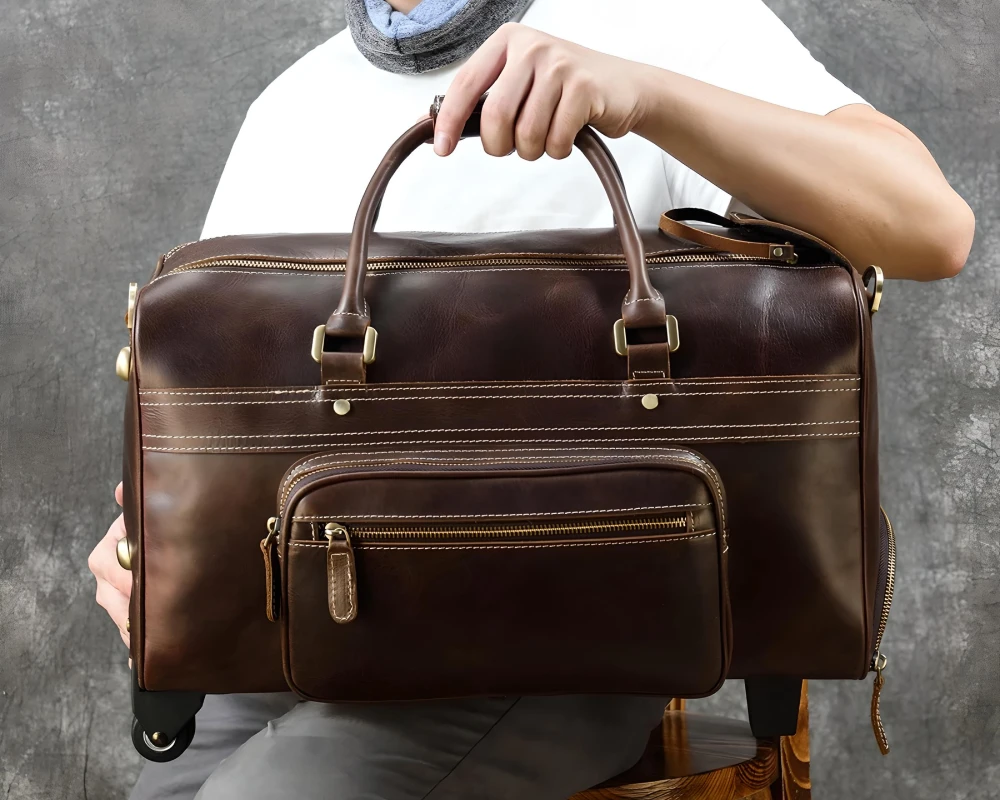 mens black leather carry on bag